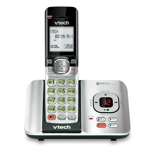VTech CS6529 1-Handset Cordless Phone with Answering Machine, Caller ID/Call Waiting, DECT 6.0 Expandable, Handset Speakerphone, Silver/Black
