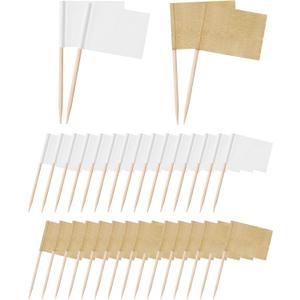 Benvo 200 Pieces Blank Toothpick Flags Mini Stick Cupcake Toppers Food Labels Cocktail Picks Cheese Labels for Appetizers Fruit Party Buffet Food Bar Charcuterie Accessories(Natural and White Color)