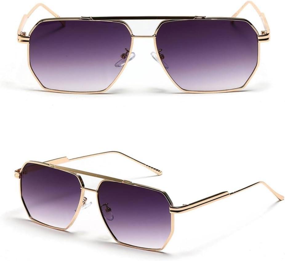 Men's Large Frame Sunglasses Metal Double Square Bridge Sunglasses Uv400 Women Yellow Brown Unisex Glasses