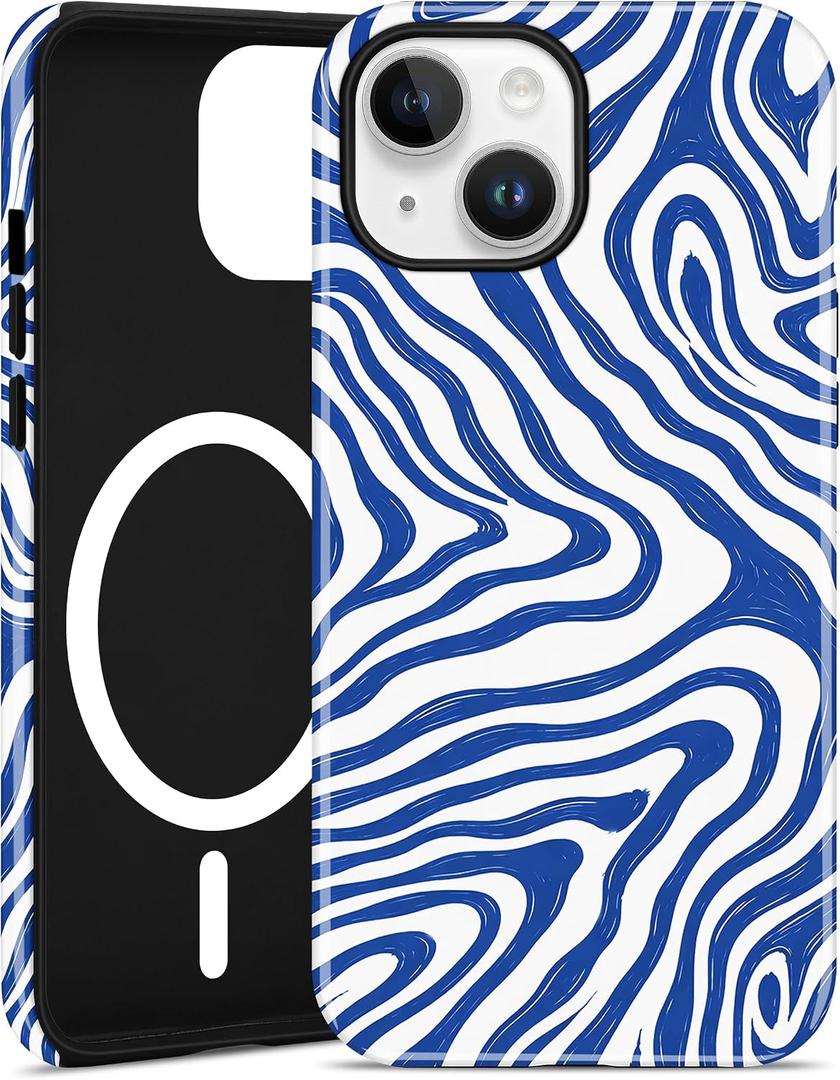 Magnetic Zebra Print Case for iPhone 13 Pro Max, Blue | Compatible with MagSafe, Cute Animal Aesthetic Design, TPU and PC Shockproof Protective Phone Cover for Women Girls