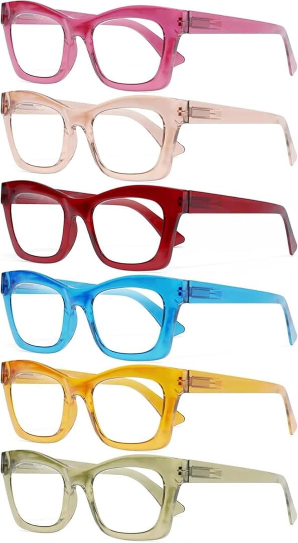 CCVOO Stylish Reading Glasses - Mothers Day Gift for Mom - Lightweight Blue Light Blockers, UV400, Spring Hinge (Multicolor Flair, Pack of 4)