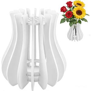 Wooden Vase for Lego Flowers - Wooden Vase for Lego Bouquet, Wood Vases Puzzle Set for LegoRoses Sunflower Tulips, Vases Kit for Artificial Bouquet Arrangement Home and Office Decoration (White)
