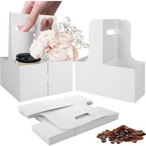 50 Pack 2 Cup Drink Carrier with Handles, Kraft Paperboard Cup Holder, Disposable Cup Carrier Coffee Cup Holder for Hot and Cold Drink Holder Takeout Restaurant Food Delivery