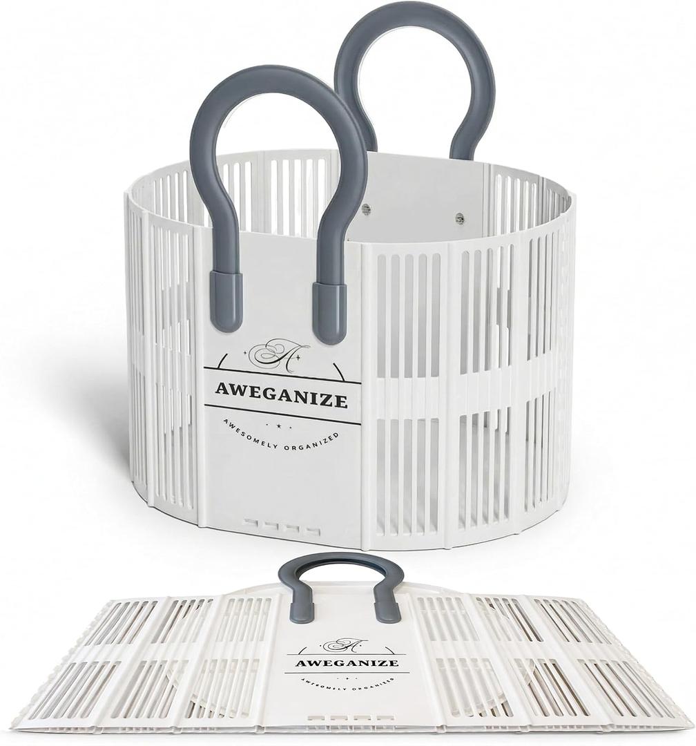 40L Collapsible Laundry Basket with Handles, Durable Space-Saving Storage Basket for Clothes, Utility, Groceries, Toys & Home Organization White, 17.9" L 14.2" W 11.8" H