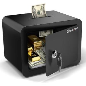 Small Safe, Locker Safes with Key and Coin Slot, Little Safes for Money, Cheap Home Safety, Small Hidden Safe, Savings Box with Key Mini Security for Home, Office, Travel, Pets0.23 Cubic