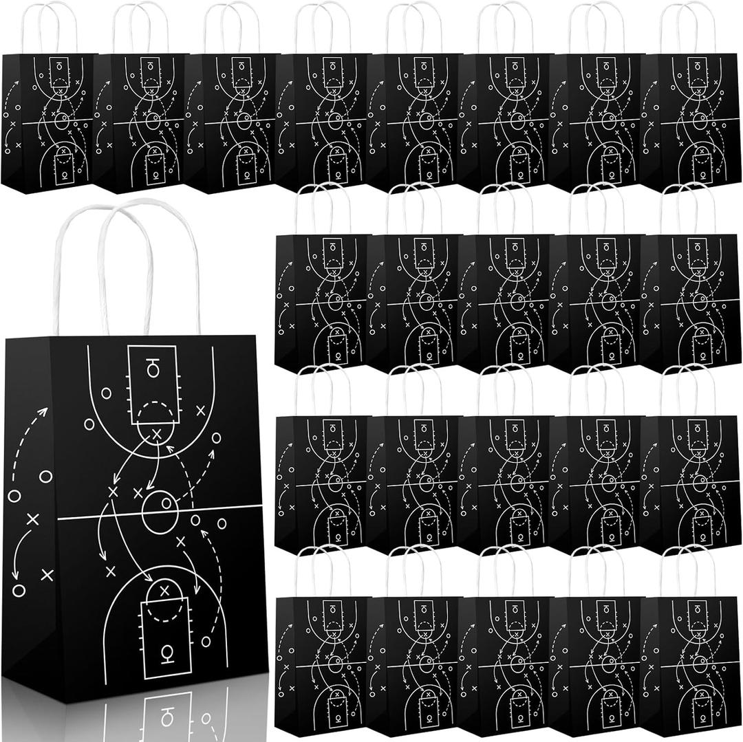 AmazingSpark 24 Pcs Basketball Paper Gift Bags with Handles 5.9x3.2x8.3 Basketball Themed Party Favor Bags for Coaches Teams Sports Events Snacks Treat Storage Birthday Party Supplies(Classic)