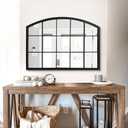 WAMIRRO Wide Window Pane Black Mirror,Farmhouse Arched Wall Mirror,Mantel Mirror for Fireplace/Entryway/Hallway/Living Room,33X24