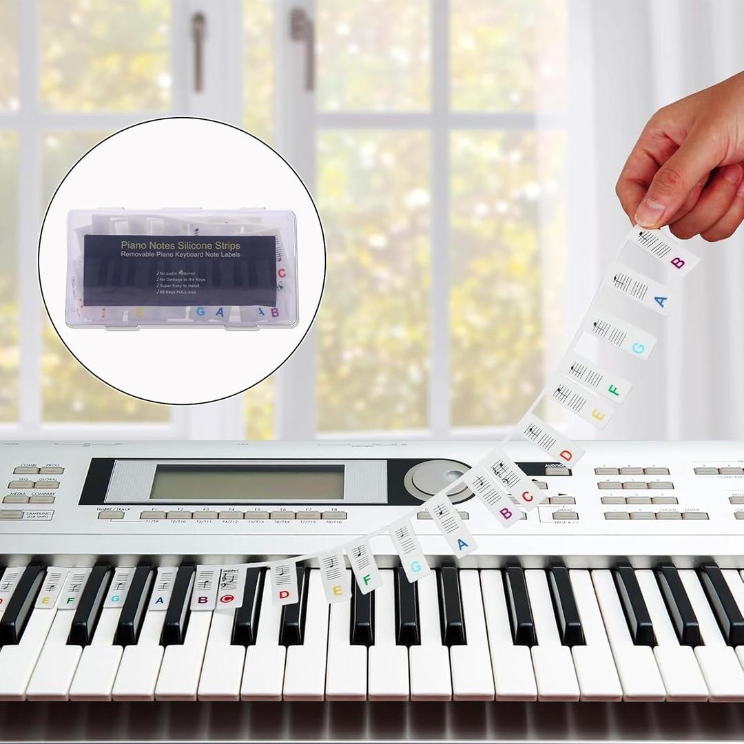 Piano Notes Guide for Beginner, 88-Key Full Size - Removable Piano Keyboard Stickers Note Labels for Learning, Leaves No Residue and No Adhesive, Made of Silicone, Reusable and Comes with Box