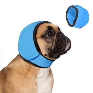 Novadex Dog Ear Muffs Noise Protection, No-Shake Ear Wrap for Hematoma Care, Bathing, Drying, Swimming & Noise Anxiety Relief (Blue, Large)