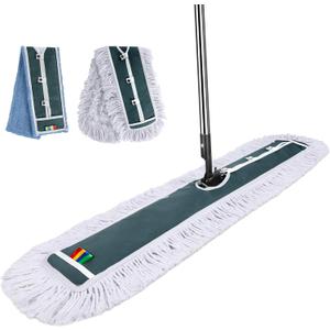 Commercial Mop,Masthome 42" Heavy Duty Dust Mop with Stainless Steel Handle,Large Industrial Mops for Floor Cleaning with 1 Cotton & 1 Microfiber Pad,Wet & Dry Large Mops for Home,Garage,School,Mall (Large-blue White)
