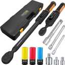 Digital Torque Wrench Set, 1/2"&3/8" Torque Wrench Digital with Dual Direction Ratchet, 3.8-250.8 Ft.lb & 0.66-44.29Ft.lbs Range, 1% Accuracy with Vibration, Buzzer and LED Alert