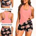 Daci Women 3 Piece Tankini Swimsuits - Tummy Control Bathing Suit Sport Bra Modest 2 Pockets Boyshorts 2026 Large, Orange Floral