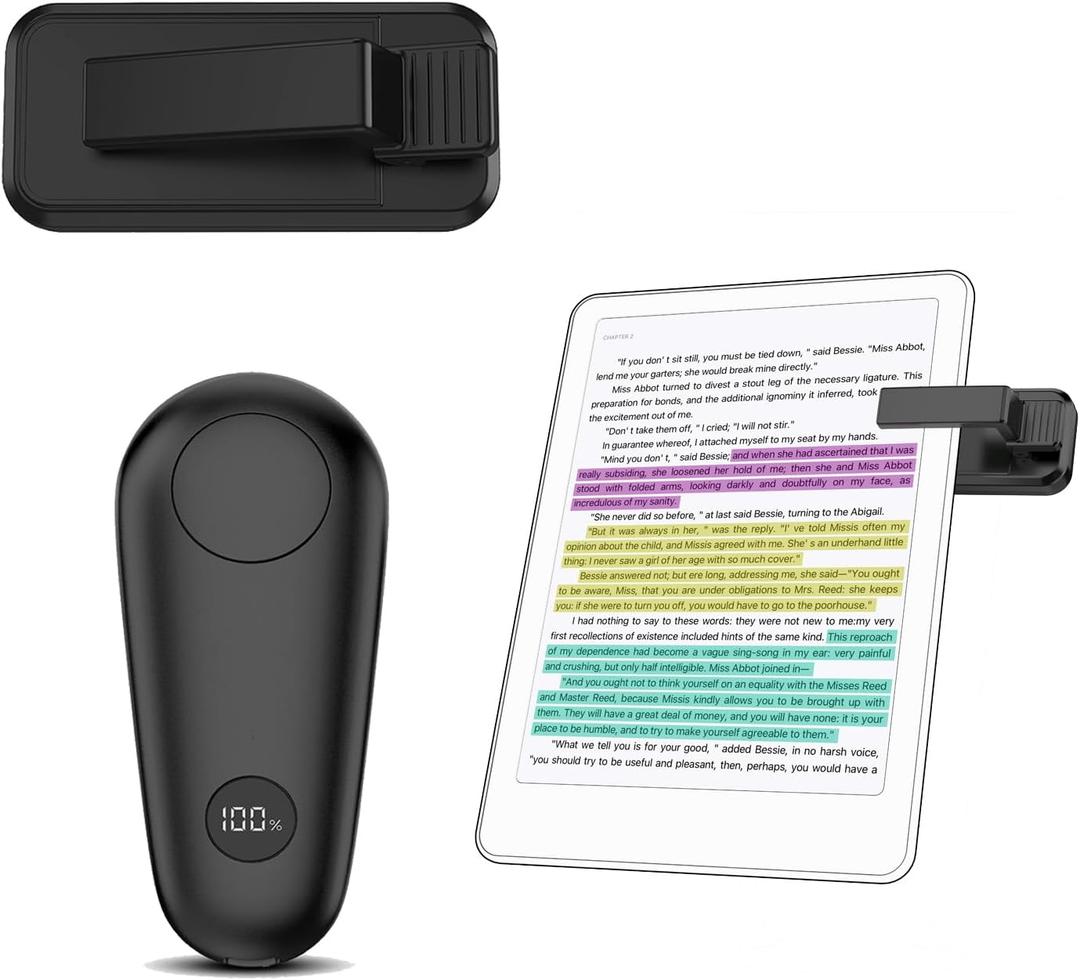 Page Turner for Kindle, Remote Control Clicker for Kindle Paperwhite Colorsoft Accessories, Clicker Page Turner for iPad Tablets Reading Novels Taking, Dark Black