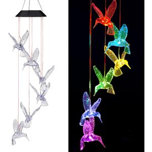 Solar Hummingbird Wind Chimes Outdoor-Waterproof Solar Powered LED Changing Light Color Hummingbirds Mobile Romantic Wind Chime for Mom Gifts, Home,Party,Festival,Night Garden Decoration(Blackboard)
