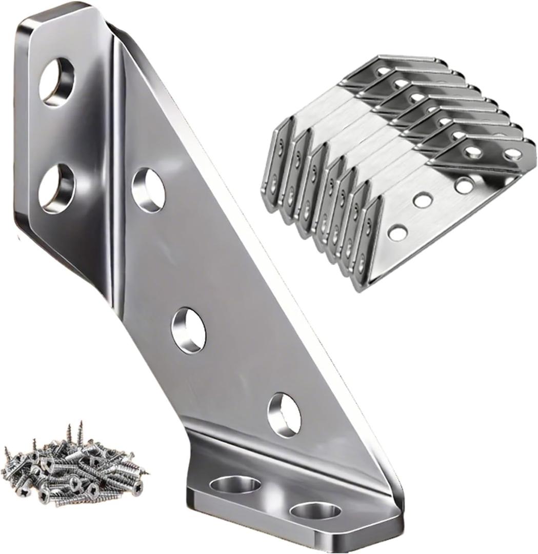 2 x 8PCS Stainless Steel Corner Brackets, 2mm L Braces for Wood.