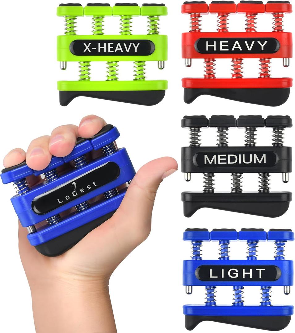 Finger Strengthener - Finger Exerciser for Forearm and Hand Strengthener - Hand Grip Workout Equipment for Musician, Rock Climbing and Therapy (4 Pack - Blue Black Red Green)