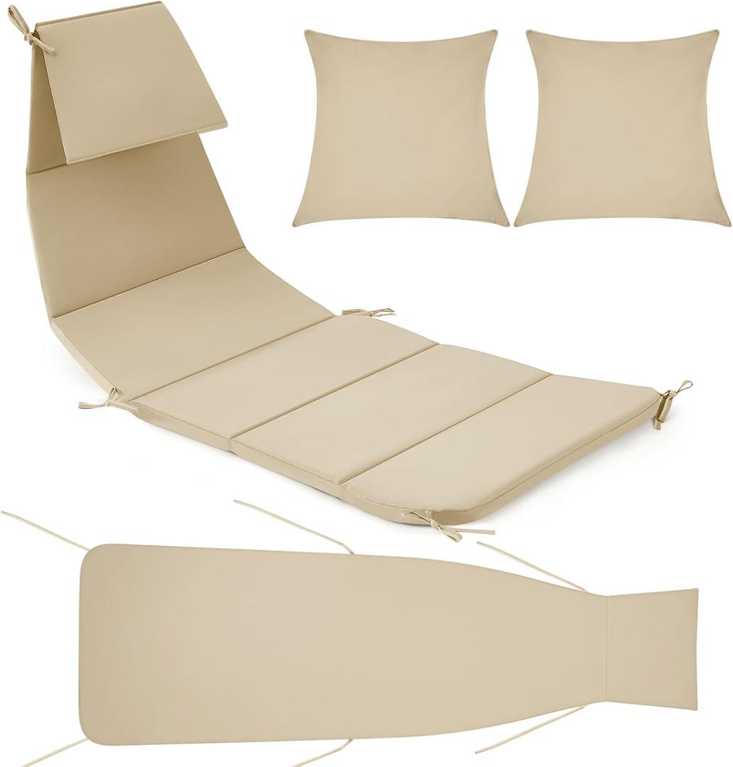 Duraaamo Set of 4 Outdoor Hanging Lounge Chair Cushion Replacement Cushion Cover and Umbrella Fabric, Patio Pads for Curved Chaise Hammock Floating Porch Swing, Waterproof&Humidity(Beige)