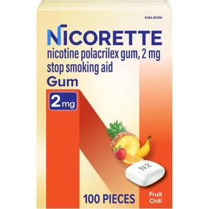 Nicorette 2 mg Nicotine Gum to Quit Smoking - Fruit Chill Flavored Stop Smoking Aid, 100 Count