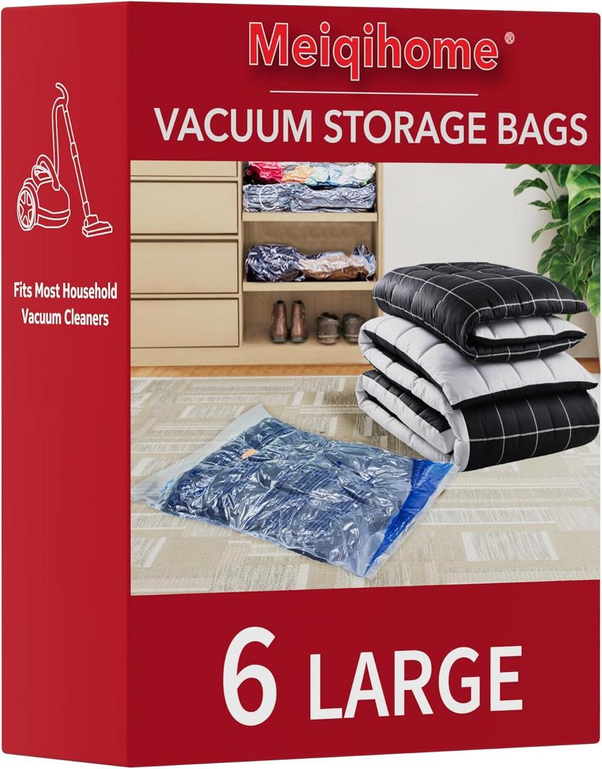 MEIQIHOME Vacuum Storage Bags, Space Saver Sealer Bags,Vacuum seal bags for clothing, Pillows, Comforters, Blankets, Bedding,Travel,6 LARGE