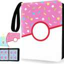 4 Pocket Card Binder 400 Card Holder Album, Pink Donut Trading Cards Holder Zipper Binder for Girl Teen Collection (Pink Donut, 400 Pocket)
