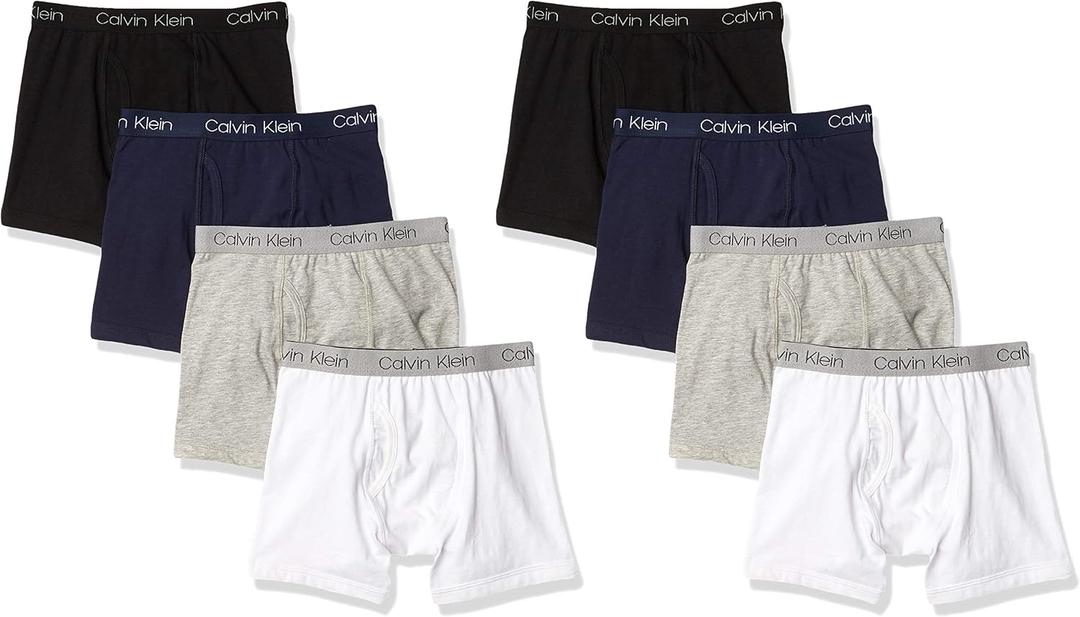 Calvin Klein Kids Boys' Modern Cotton Boxer Brief Underwear 8-Pack (Black, L)
