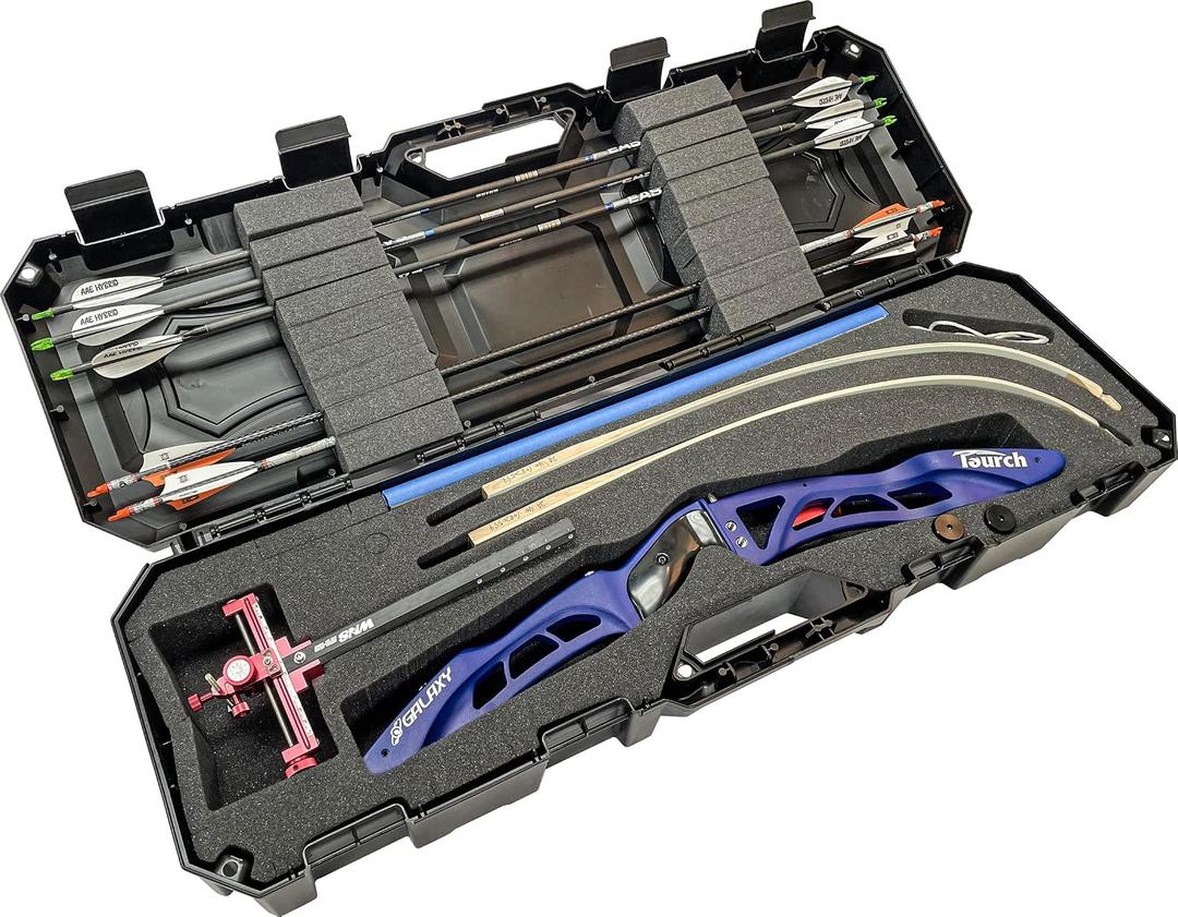 MTM BC34TD Takedown Recurve Bow Case, Lockable Storage, Airline Approved Hard Case, Hold’s 16 Arrows, For One Target or Hunting Bow Setup, Made in USA, Black
