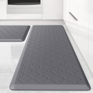 Kitchen Mat [2 PCS] Cushioned Anti-Fatigue Floor Mat, Waterproof Non-Skid Ergonomic Comfort Foam Rugs, Standing Mat for Kitchen, Floor, Office, Sink, Laundry(Grey) (17.3"x29"+17.3"x47")