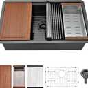 33x19 Undermount Kitchen Sink Black - Stainless Steel Undermount Workstation Sink Single Bowl with 5 Accessories