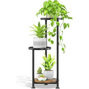 Oppro 3 Tier Plant Stand Indoor Outdoor, 10in Wide Metal Tiered Tall Flower Pot Holder Multiple Shelf, Large Heavy Duty Round Rack for Patio Garden Living Room Balcony Corner Bathroom Orchid, Modern Black