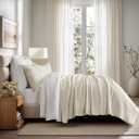 EVERGRACE Velvet Quilt Set California King 118'' x 106'', Luxurious Soft Striped Channel Bedding Set, Lightweight Velvet Comforter for All Season, Oversized Bedspread Coverlet w/ 2 Shams, Beige