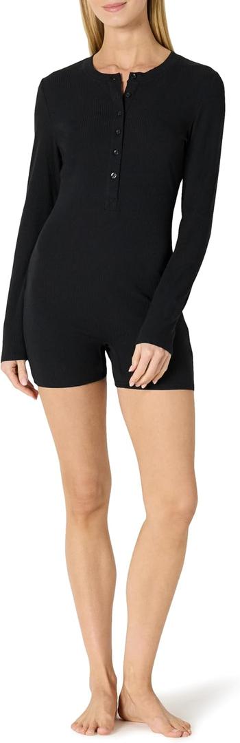 Amazon Essentials Women's Ribbed Cotton Blend Long Sleeve Lounge Romper, Size S