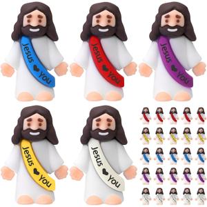 Bememo 25 Pcs Little Jesus Figures Original Design Jesus Love You Mini Rubber Toys to Hide and Seek Religious Party Favors Sunday School Baptism Gifts(Lively Colors)