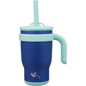 14 oz Tumbler with Side Handle, Insulated Water Bottle with Straw and 2 in 1 Lid, Stainless Steel Cup Travel Coffee Mug for Sports Office Gym, Dark Blue