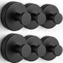 Suction Cup Hooks, Shower Hooks for Inside Shower, No-Drill Towel Hook Stainless Steel Waterproof Suction Hook for Wreaths, Loofah, Towel, Coat, Bath Robe (6, Black)