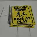 4 Pieces Slow Down Kids At Play Sign with Metal Stake, 12 x 16 Inch Kids At Play Safety Signs, Double Sided Child Safety Caution Signs, Children Sign for Street, Lawn Neighborhoods, Yellow