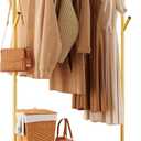 Sakugi Clothes Rack - Metal Coat Rack with Bottom Shelf, Portable Wardrobe Rack with 6 Side Rods, Rolling Clothing Rack for Hanging Clothes for Bedroom or Laundry Room (Gold, 28.7 x 17 x 59.4)