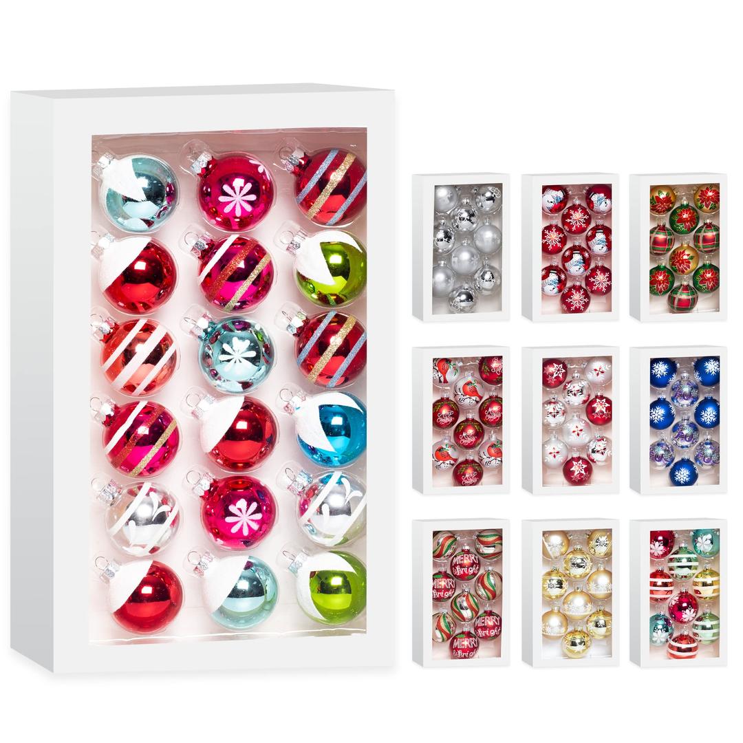 Amooca Christmas Colorful Glass Balls Decoration Festival Party Home Decors Holiday Xmas Tree Hanging Ornaments Set 18pc 1.6in Small Colorful Floral Printings