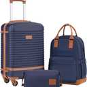 Coolife Suitcase Set 3 Piece Luggage Set Carry On Travel Luggage TSA Lock Spinner Wheels Hardshell Lightweight Luggage Set(Navy, 3 piece set (BP/TB/20))