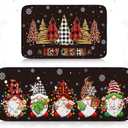 Christmas Kitchen Rugs Sets of 2 Santa Claus Snow Gnome Non Slip Floor Mat Low Profile Plaid Winter Decorative Christmas Rug for Indoor Home Decorations, 17x29 and 17x47 Inch (Tree)