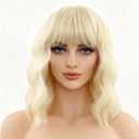 Blonde Wigs with Bangs for Women 14 Inch Shoulder Length Short Wavy Bob Wigs With Bangs Curly Wig Heat Resistant Synthetic Wavy Wig Cosplay Wigs