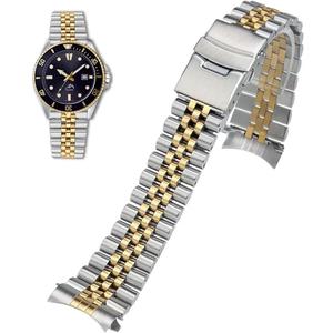 Stainless Steel Watch Band Curved Ends Tapered 18mm 19mm 20mm 21mm 22mm 24mmFlexible Metal Watch Strap Smartwatch Bracelet Deployment Double FlipLock Buckle Silver Black Gold