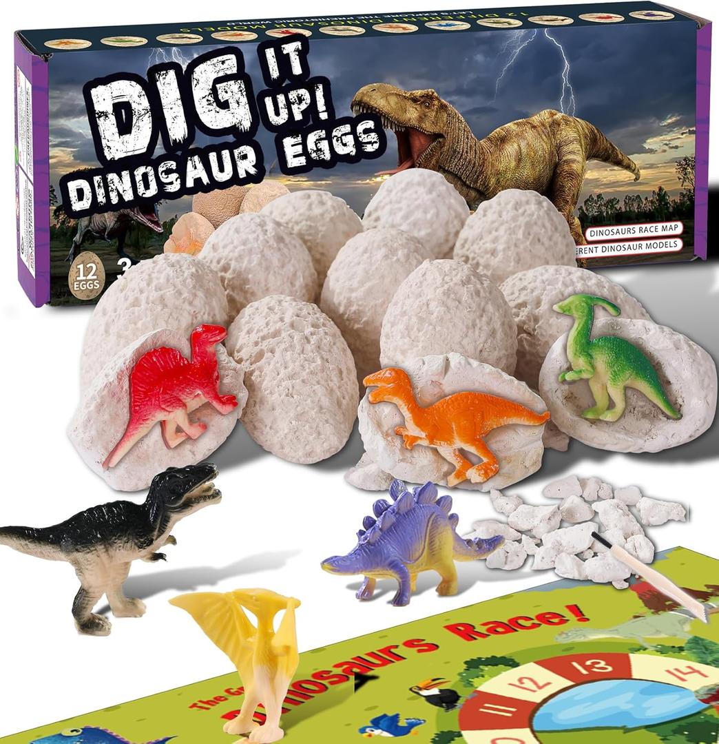 Dinosaur Easter Egg Toys Dig Kit for Kids, Science STEM Gifts for 3 4 5 6 7 8 9 10 Year Old Boys Girls, Discover 12 Dino Eggs Excavation Fossil Digging Dragon Toy, Educational Archaeology Party Games