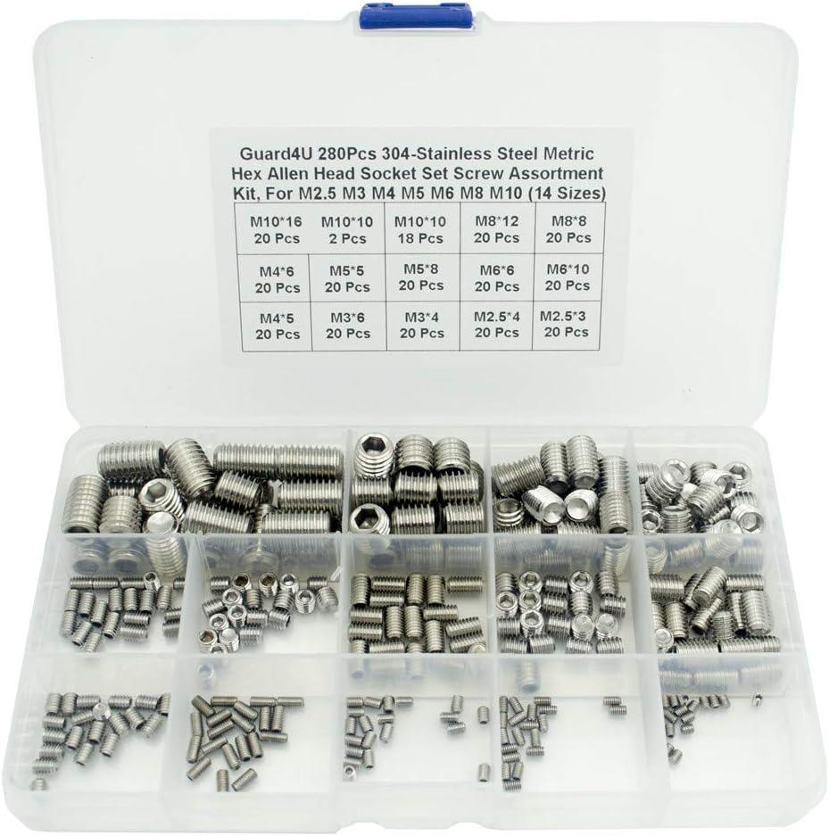 280Pcs 304-Stainless Steel Metric Hex Allen Head Socket Set Screw Assortment Kit, for M2.5 M3 M4 M5 M6 M8 M10 (14 Sizes) 280Pcs 304-Stainless Steel Metric Hex Allen Head Socket Set Screw Assortment Kit, for M2.5 M3 M4 M5 M6 M8 M10 (14 Sizes)