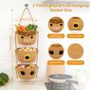 3 Tier Hanging Highland Cow Fruit Basket-Woven Cotton Wall Basket, Hanging Oval Produce Over Door Decorative Vegetable Gift Storage 0rganizer Bin for Kitchen, Bedroom, Bathroom, Nursery