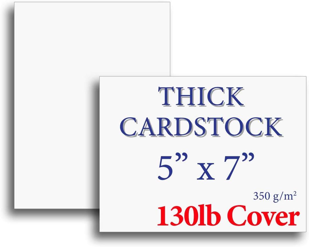 Extra Heavy Duty 130lb Cover Cardstock - 5" x 7" Bright White - 350gsm 17pt Thick Paper - Index, Flash & Post Card Stock - 100 Pack