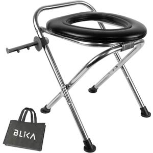 BLIKA Portable Toilet for Camping, 350LBS Stainless Steel Foldable Camp Travel Toilet with Soft Seat for Adults, 16.5-Inch Portable Toilet for Truckers, Camping, RV Travel, Road Trips, Outdoor Use