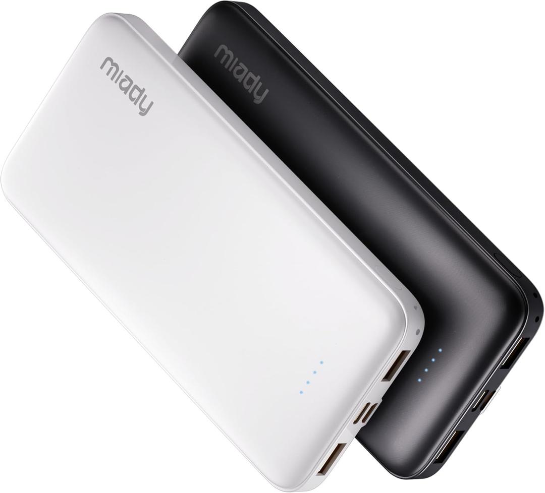Miady 2-Pack Portable Charger, Slim 10000mAh Power Bank Travel Battery Pack
37Wh丨Dual USB丨3 Outputs 2 Inputs丨Slim丨Compatible with iPhone 17 16 Galaxy S24 Android Tablets etc丨Flight-Safe丨Black+White