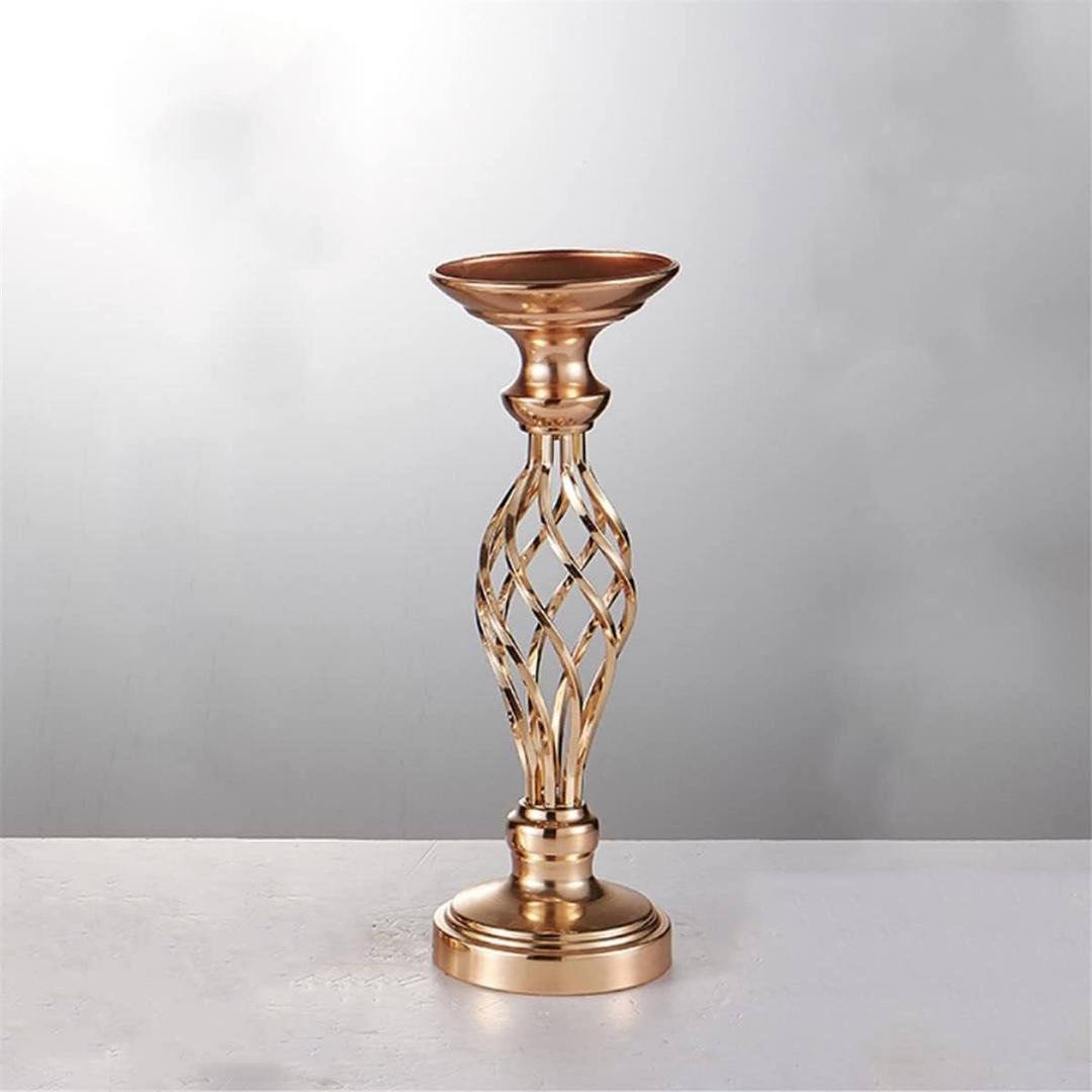 10 Pack ECYC Ltd 15.7" Tall Metal Flower Vase Candle Holder Stand Wedding Centerpieces Flower Stand Vase Pillar Candlestick Candelabra for Reception Tables, Wedding Party Dinner, Events, Aisle Decor, Gold