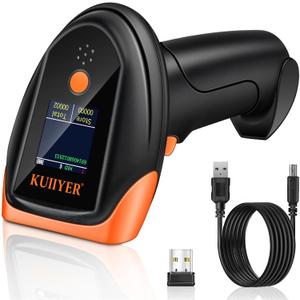 KUIIYER Bluetooth Barcode Scanner, Wireless 2D QR 1D Bar Code Scanners with LCD Digital Display & AI Voice, Plug & Play Handheld Barcode Reader for iPhone, Android, iPad, Tablet, PC Computers & POS