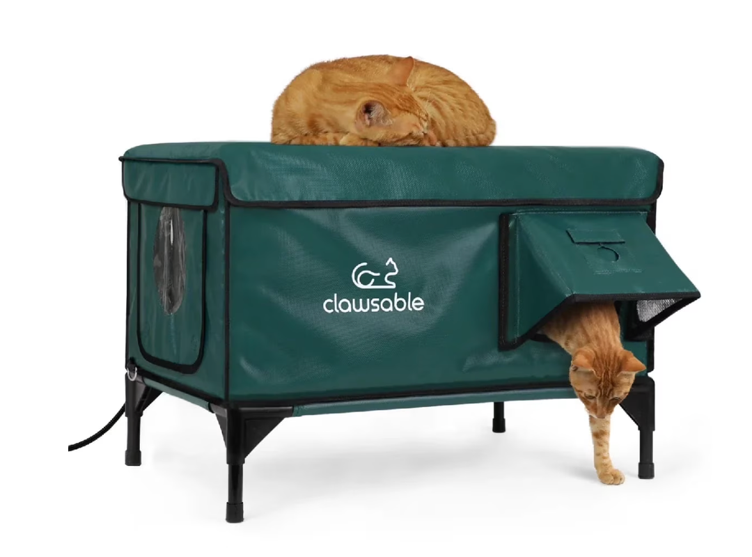 Clawsable Heated Outdoor Cat House, Waterproof & Insulated Design,Fit 2-3 Cats,Dark Green
